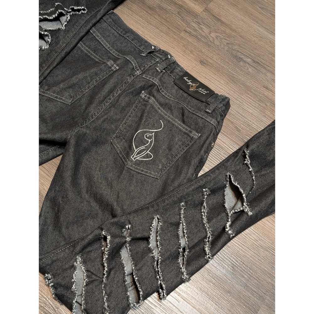 Baby Phat Vintage Y2K Slashed Distressed Black Jeans Size 5‎ Made in USA